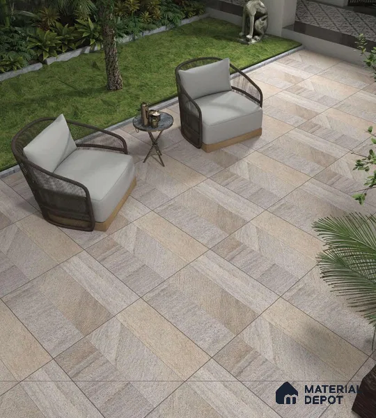 Stone Floor Tile TL 05358 Strada Bevie Buff 2 ft x 2 ft Vitrified Punch Matte Finish - 12 mm | Suitable for Parking, Balcony, Courtyard, Patio, Terrace (Sample)