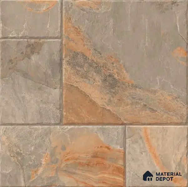 Stone Floor Tile TL 05360 Strada Bowen Bush 2 ft x 2 ft Vitrified Punch Matte Finish - 12 mm | Suitable for Parking, Balcony, Courtyard, Patio, Terrace