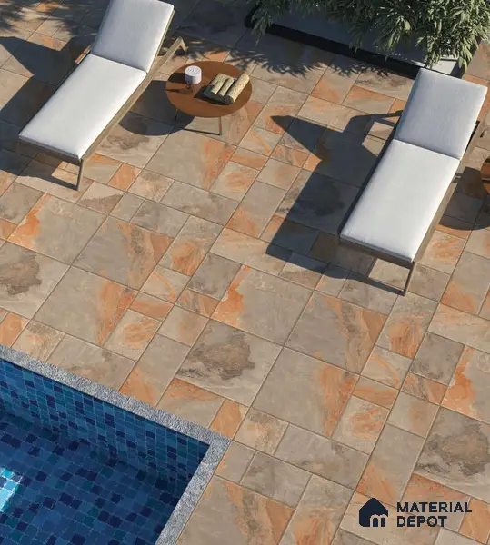 Stone Floor Tile TL 05360 Strada Bowen Bush 2 ft x 2 ft Vitrified Punch Matte Finish - 12 mm | Suitable for Parking, Balcony, Courtyard, Patio, Terrace