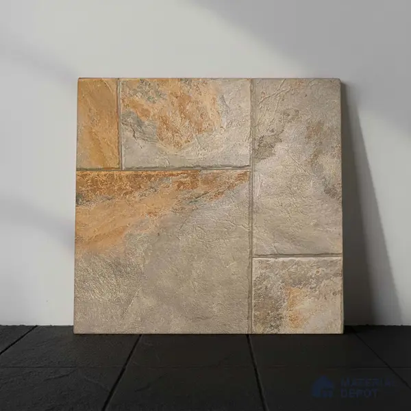Stone Floor Tile TL 05360 Strada Bowen Bush 2 ft x 2 ft Vitrified Punch Matte Finish - 12 mm | Suitable for Parking, Balcony, Courtyard, Patio, Terrace