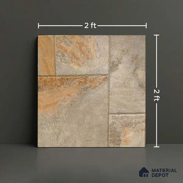 Stone Floor Tile TL 05360 Strada Bowen Bush 2 ft x 2 ft Vitrified Punch Matte Finish - 12 mm | Suitable for Parking, Balcony, Courtyard, Patio, Terrace