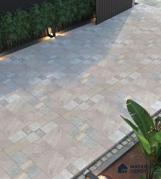 Stone Floor Tile TL 05361 Strada Caramel Click 2 ft x 2 ft Vitrified Punch Matte Finish - 12 mm | Suitable for Parking, Balcony, Courtyard, Patio, Terrace (Sample)