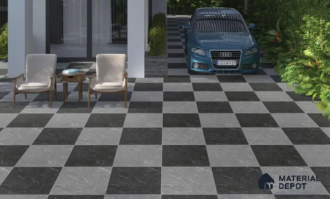 Stone Floor Tile TL 05363 Strada Monsana Black 2 ft x 2 ft Vitrified Punch Matte Finish - 12 mm | Suitable for Parking, Balcony, Courtyard, Patio, Terrace