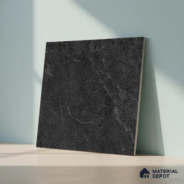 Stone Floor Tile TL 05363 Strada Monsana Black 2 ft x 2 ft Vitrified Punch Matte Finish - 12 mm | Suitable for Parking, Balcony, Courtyard, Patio, Terrace