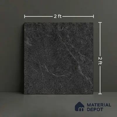 Stone Floor Tile TL 05363 Strada Monsana Black 2 ft x 2 ft Vitrified Punch Matte Finish - 12 mm | Suitable for Parking, Balcony, Courtyard, Patio, Terrace