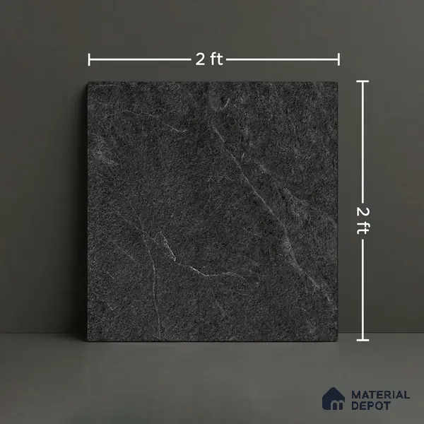 Stone Floor Tile TL 05363 Strada Monsana Black 2 ft x 2 ft Vitrified Punch Matte Finish - 12 mm | Suitable for Parking, Balcony, Courtyard, Patio, Terrace