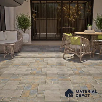 Stone Floor Tile TL 05368 Strada Urban Verde 16 inch x 16 inch Vitrified Punch Matte Finish - 12 mm | Suitable for Parking, Balcony, Courtyard, Patio, Terrace | Pattern Alignment May Vary | 2-3 mm Spacer is Mandatory