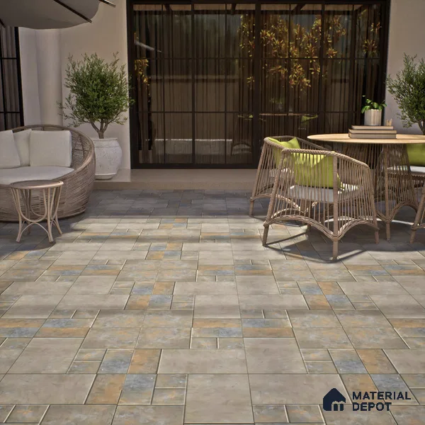 Stone Floor Tile TL 05368 Strada Urban Verde 16 inch x 16 inch Vitrified Punch Matte Finish - 12 mm | Suitable for Parking, Balcony, Courtyard, Patio, Terrace | Pattern Alignment May Vary | 2-3 mm Spacer is Mandatory