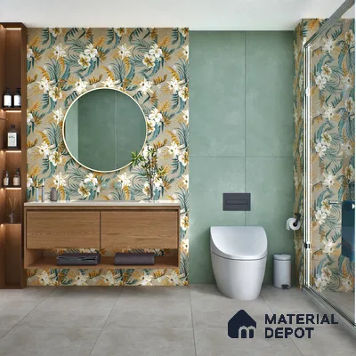 Floral Wall Tile TL 07159 Malaga Sand Decor 4 ft x 2 ft Matte Finish Vitrified Tile - 9 mm | 4 Random Design | Suitable for Bathroom, Accent/Feature Wall, Foyer