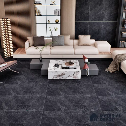 Stone Floor & Wall Tile TL 07083 Canberra Nero 4 ft x 2 ft Matte Finish Vitrified Tile - 9 mm | 4 Random Design | Suitable For living Room, Bedroom, Bathroom | Random Designs