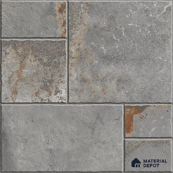 Grey Stone Floor Tile TL 10277  Verona Grey 16 inch x 16 inch Vitrified Carving Matte Finish - 12 mm | Pattern Alignment May Vary | 2-3 mm Spacer is Mandatory