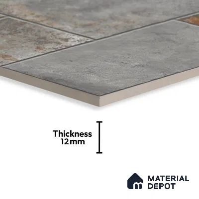 Grey Stone Floor Tile TL 10277  Verona Grey 16 inch x 16 inch Vitrified Carving Matte Finish - 12 mm | Pattern Alignment May Vary | 2-3 mm Spacer is Mandatory