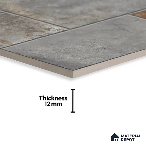 Grey Stone Floor Tile TL 10277  Verona Grey 16 inch x 16 inch Vitrified Carving Matte Finish - 12 mm | Pattern Alignment May Vary | 2-3 mm Spacer is Mandatory