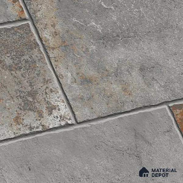 Grey Stone Floor Tile TL 10277  Verona Grey 16 inch x 16 inch Vitrified Carving Matte Finish - 12 mm | Pattern Alignment May Vary | 2-3 mm Spacer is Mandatory