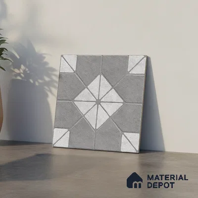 Grey Stone Floor Tile TL 10276  Blend Grey 16 inch x 16 inch Vitrified Carving Matte Finish - 12 mm | Pattern Alignment May Vary | 2-3 mm Spacer is Mandatory