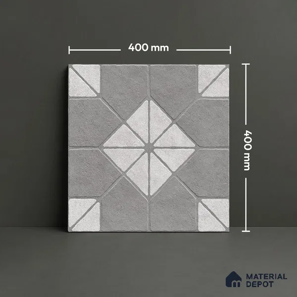 Grey Stone Floor Tile TL 10276  Blend Grey 16 inch x 16 inch Vitrified Carving Matte Finish - 12 mm | Pattern Alignment May Vary | 2-3 mm Spacer is Mandatory