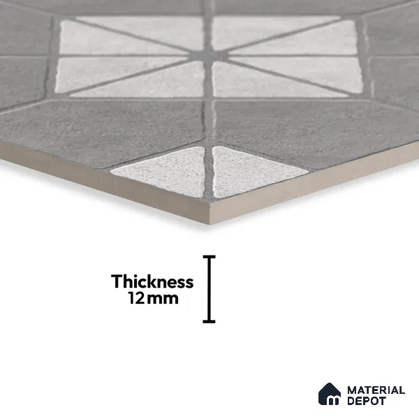 Grey Stone Floor Tile TL 10276  Blend Grey 16 inch x 16 inch Vitrified Carving Matte Finish - 12 mm | Pattern Alignment May Vary | 2-3 mm Spacer is Mandatory
