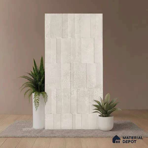 Grey Highlighter Wall Tile TL 06739 D Gravier Moonlit Crème Etch 4 ft x 2 ft Vitrified Carving Matte Finish - 9 mm | 8 Random Design | Suitable For Bathroom, Accent/Feature Wall, Balcony