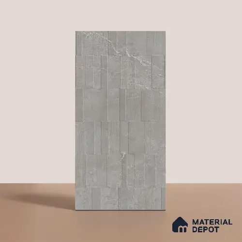 Grey Highlighter Wall Tile TL 06739 H Gravier Astral Grey Etch 4 ft x 2 ft Vitrified Carving Matte Finish - 9 mm | 8 Random Design | Suitable for Living Room, Bedroom, Bathroom