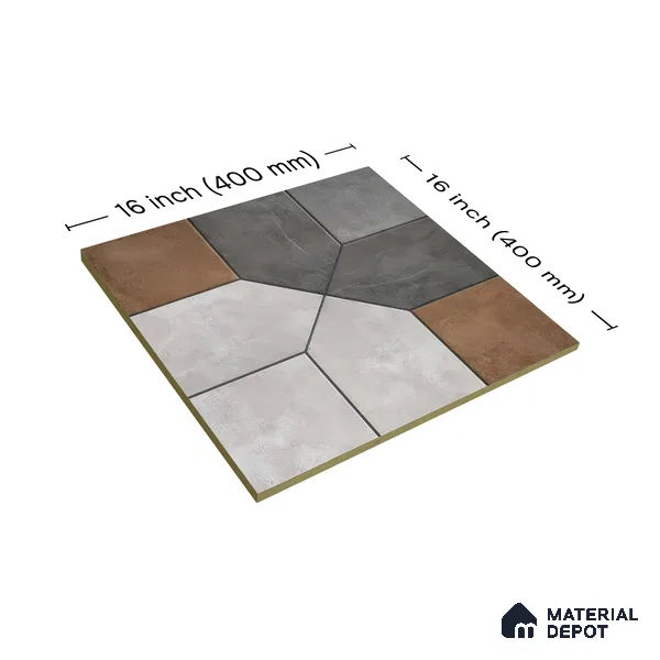 Budget Friendly Stone Look Value for Money Parking Vibrano Floor Tile 16 x 16 inch | TL 06249 | Vitrified Matte Finish Tile - 12 mm | Suitable For Parking, Outdoor, Balcony & Terrace | Pattern Alignment May Vary | 2-3 mm Spacer is Mandatory