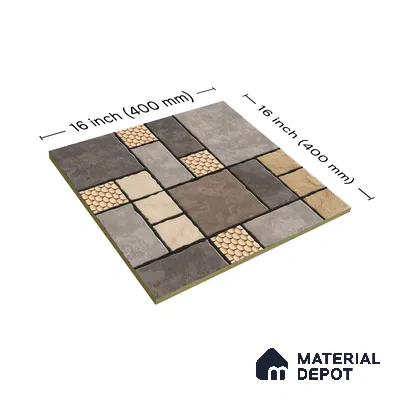 Budget Friendly Stone Look Value for Money Parking Chromix Floor Tile 16 x 16 inch | TL 06250 | Vitrified Matte Finish Tile - 12 mm | Suitable For Parking, Outdoor, Balcony & Terrace | Pattern Alignment May Vary | 2-3 mm Spacer is Mandatory