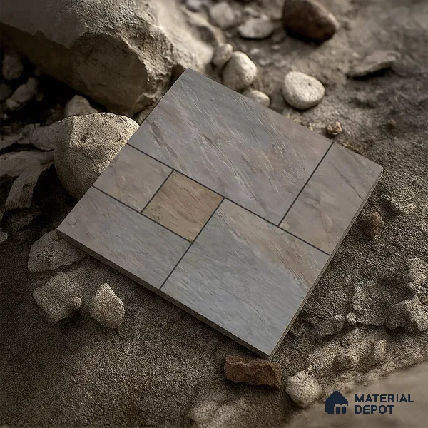 Budget Friendly Stone Look Value for Money Parking Ashora Floor Tile 16 x 16 inch | TL 06252 | Vitrified Matte Finish Tile - 12 mm | Suitable For Parking, Outdoor, Balcony & Terrace | Pattern Alignment May Vary | 2-3 mm Spacer is Mandatory