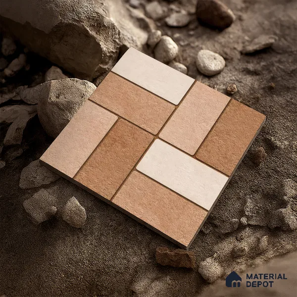 Budget Friendly Stone Look Value for Money Parking Brunox Floor Tile 16 x 16 inch | TL 06254 | Vitrified Matte Finish Tile - 12 mm | Suitable For Parking, Outdoor, Balcony & Terrace | Pattern Alignment May Vary | 2-3 mm Spacer is Mandatory