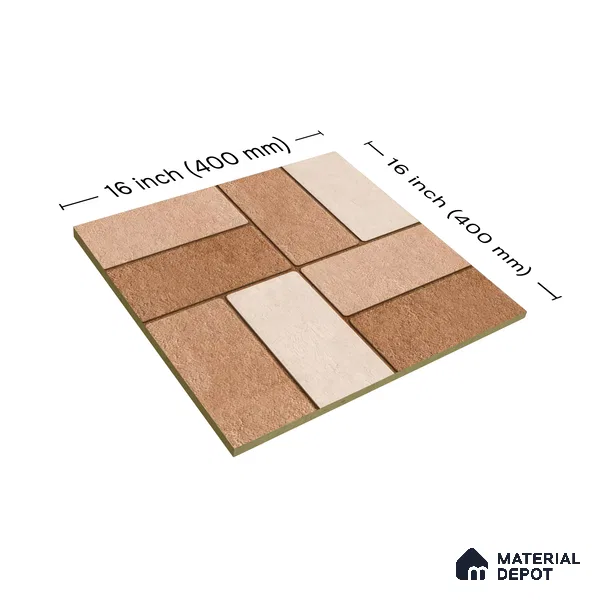 Budget Friendly Stone Look Value for Money Parking Brunox Floor Tile 16 x 16 inch | TL 06254 | Vitrified Matte Finish Tile - 12 mm | Suitable For Parking, Outdoor, Balcony & Terrace | Pattern Alignment May Vary | 2-3 mm Spacer is Mandatory
