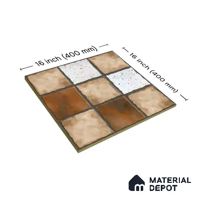 Budget Friendly Stone Look Value for Money Parking Umbric Floor Tile 16 x 16 inch | TL 06255 | Vitrified Matte Finish Tile - 12 mm | Perfect For Parking,Outdoor,Balcony & Terrace | Pattern Alignment May Vary | 2-3 mm Spacer is Mandatory