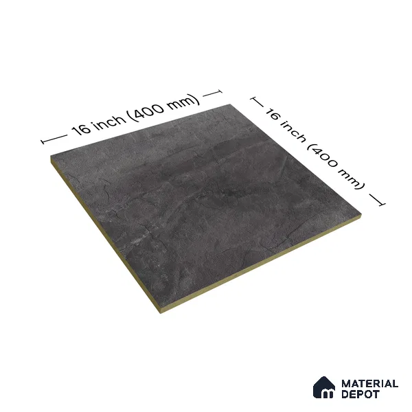 Stone Look Parking Floor Tile TL 07077 Quartzite Nero 400 x 400 mm Anti Skid Tiles Vitrified Matte Finish - 12 mm | Suitable for Heavy Duty Parking, Terrace & Balcony | Pattern Alignment May Vary | 2-3 mm Spacer is Mandatory