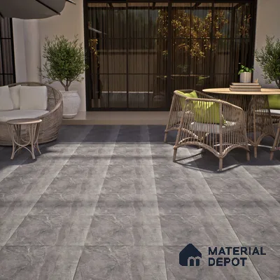 Stone Look Parking Floor Tile TL 07077 Quartzite Nero 400 x 400 mm Anti Skid Tiles Vitrified Matte Finish - 12 mm | Suitable for Heavy Duty Parking, Terrace & Balcony | Pattern Alignment May Vary | 2-3 mm Spacer is Mandatory