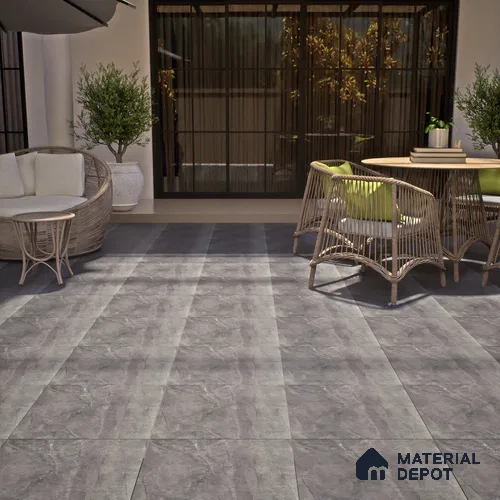 Stone Look Parking Floor Tile TL 07077 Quartzite Nero 400 x 400 mm Anti Skid Tiles Vitrified Matte Finish - 12 mm | Suitable for Heavy Duty Parking, Terrace & Balcony | Pattern Alignment May Vary | 2-3 mm Spacer is Mandatory