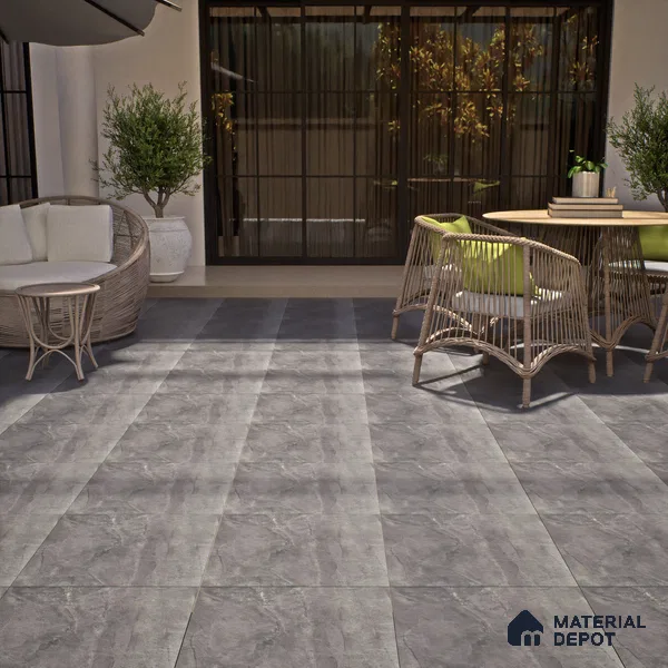Stone Look Parking Floor Tile TL 07077 Quartzite Nero 400 x 400 mm Anti Skid Tiles Vitrified Matte Finish - 12 mm | Suitable for Heavy Duty Parking, Terrace & Balcony | Pattern Alignment May Vary | 2-3 mm Spacer is Mandatory