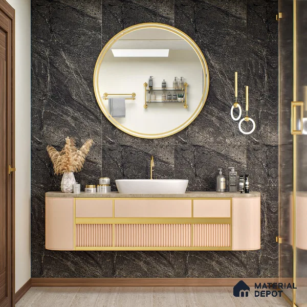 Stone Look Wall & Floor Tile TL 06656 D Artica Graphite 4 ft x 2 ft Full Body Vitrified Matte Finish - 9 mm | 6 Random Design | Suitable For Living Room, Bedroom, Bathroom (Sample)
