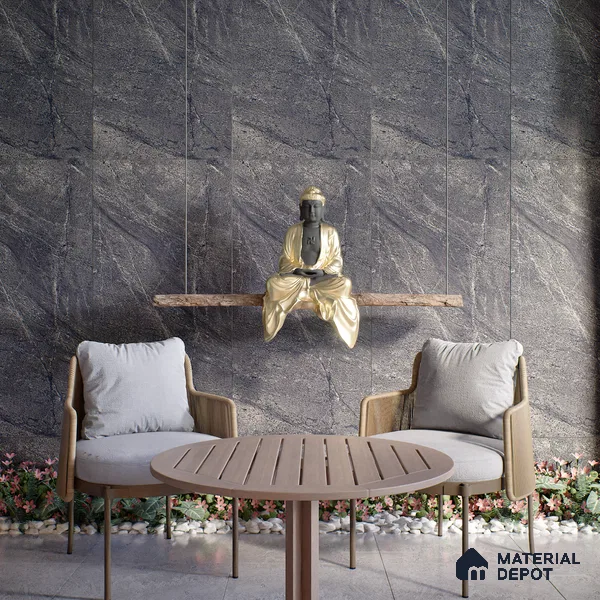 Stone Look Wall & Floor Tile TL 06656 D Artica Graphite 4 ft x 2 ft Full Body Vitrified Matte Finish - 9 mm | 6 Random Design | Suitable For Living Room, Bedroom, Bathroom (Sample)