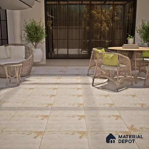 Stone Tile TL 04802 B Rustique Elegance Cream Brown 16 x 16 inch Vitrified Matte Finish - 12 mm | Suitable for Parking, Terrace, Balcony, Courtyard | Heavy Duty Digital Anti Skid Parking Floor | Pattern Alignment May Vary | 2-3 mm Spacer is Mandatory