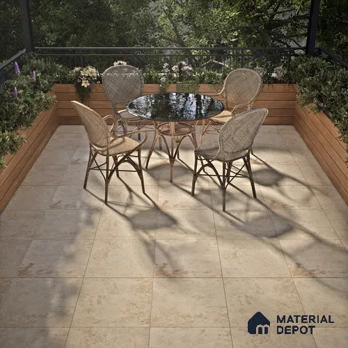 Stone Tile TL 04802 B Rustique Elegance Cream Brown 16 x 16 inch Vitrified Matte Finish - 12 mm | Suitable for Parking, Terrace, Balcony, Courtyard | Heavy Duty Digital Anti Skid Parking Floor | Pattern Alignment May Vary | 2-3 mm Spacer is Mandatory