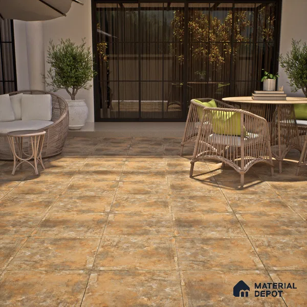 Stone Tile TL 04802 C Rustique Elegance Rustic Brown 16 x 16 inch Vitrified Matte Finish - 12 mm | Suitable for Parking, Terrace, Balcony, Courtyard | Heavy Duty Digital Anti Skid Parking Floor | Pattern Alignment May Vary | 2-3 mm Spacer is Mandatory