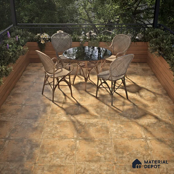 Stone Tile TL 04802 C Rustique Elegance Rustic Brown 16 x 16 inch Vitrified Matte Finish - 12 mm | Suitable for Parking, Terrace, Balcony, Courtyard | Heavy Duty Digital Anti Skid Parking Floor | Pattern Alignment May Vary | 2-3 mm Spacer is Mandatory