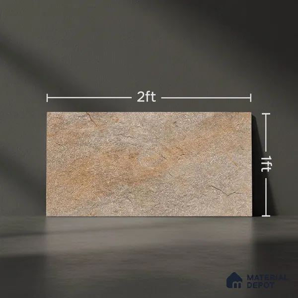 Stone Floor Tile TL 06023 AJ Evoque Natural 2 ft x 11.8 Inch Anti Skid Tiles Vitrified Matte Slate Punch Finish - 12 mm | 8 Random Design Ideal For Parking, Outdoor, Balcony
