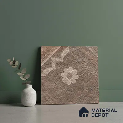 Stone Floor Tile TL 06023 AM Evoque Brown Decor 11.8 inch x11.8 inch Anti Skid Tiles Vitrified Matte Slate Punch Finish - 12 mm | 16 Random Design  Ideal For Parking, Outdoor, Balcony