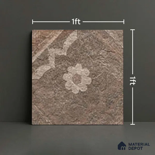 Stone Floor Tile TL 06023 AM Evoque Brown Decor 11.8 inch x11.8 inch Anti Skid Tiles Vitrified Matte Slate Punch Finish - 12 mm | 16 Random Design  Ideal For Parking, Outdoor, Balcony