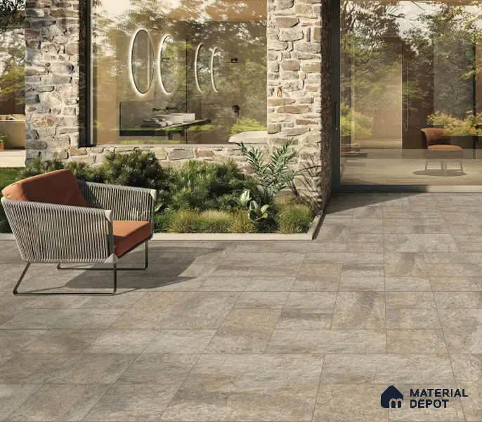 Stone Floor Tile TL 06023 S Forest Olive 2 ft x 11.8 Inch Vitrified Matte Slate Punch Finish - 12 mm | 12 Random Design | Ideal For Living Room, Bathroom, Restaurants