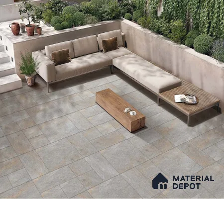 Stone Floor Tile TL 06023 C Evoque Gris 2 ft x 2 ft Anti Skid Tiles Vitrified Matte Slate Punch Finish - 12 mm | 4 Random Design  Ideal For Parking, Outdoor, Balcony (Sample)