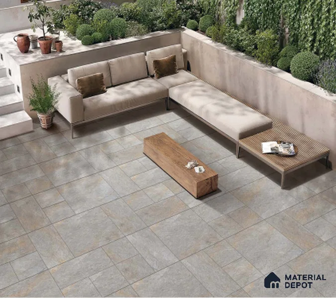 Stone Floor Tile TL 06023 C Evoque Gris 2 ft x 2 ft Anti Skid Tiles Vitrified Matte Slate Punch Finish - 12 mm | 4 Random Design  Ideal For Parking, Outdoor, Balcony (Sample)