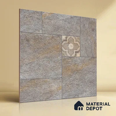Stone Floor Tile TL 06023 C Evoque Gris 2 ft x 2 ft Anti Skid Tiles Vitrified Matte Slate Punch Finish - 12 mm | 4 Random Design  Ideal For Parking, Outdoor, Balcony (Sample)
