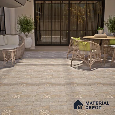 Stone Floor Tile TL 06023 C Evoque Gris 2 ft x 2 ft Anti Skid Tiles Vitrified Matte Slate Punch Finish - 12 mm | 4 Random Design  Ideal For Parking, Outdoor, Balcony (Sample)