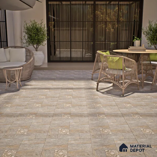 Stone Floor Tile TL 06023 C Evoque Gris 2 ft x 2 ft Anti Skid Tiles Vitrified Matte Slate Punch Finish - 12 mm | 4 Random Design  Ideal For Parking, Outdoor, Balcony (Sample)
