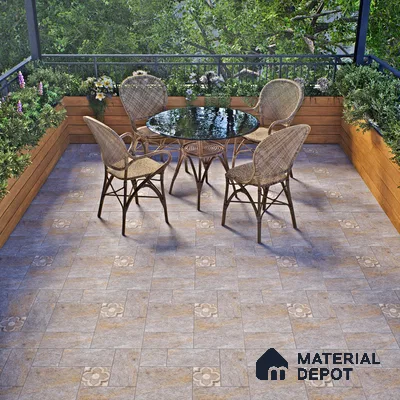 Stone Floor Tile TL 06023 C Evoque Gris 2 ft x 2 ft Anti Skid Tiles Vitrified Matte Slate Punch Finish - 12 mm | 4 Random Design  Ideal For Parking, Outdoor, Balcony (Sample)