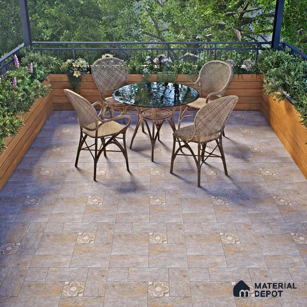 Stone Floor Tile TL 06023 C Evoque Gris 2 ft x 2 ft Anti Skid Tiles Vitrified Matte Slate Punch Finish - 12 mm | 4 Random Design  Ideal For Parking, Outdoor, Balcony (Sample)